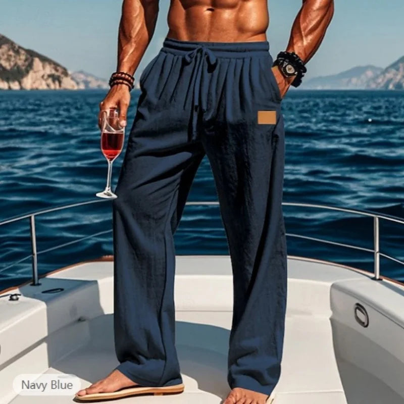 2024 Spring/Summer New Men's Cotton Pants Summer Fashion Casual Solid Color Loose Plus Size S-5XL Jogger Trousers