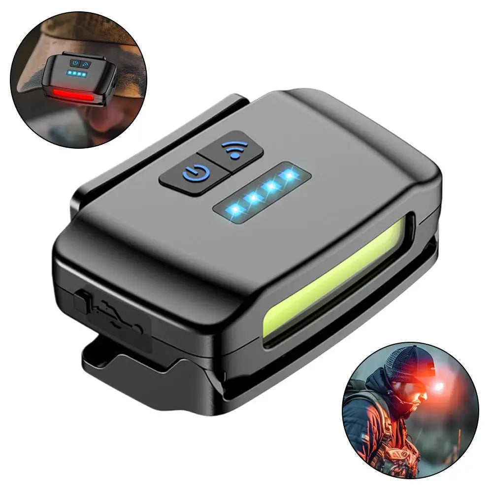 Motion Sensor LED Hat Clip Light, Rechargeable Waterproof Headlamp with Red Light for Night Fishing & Camping