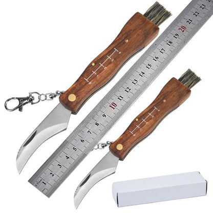 Mini Mushroom Multi Knife Stainless Steel Wooden Handle Sharp Picking Pocket Knife Hard Stainless Steel Multifunctional knife