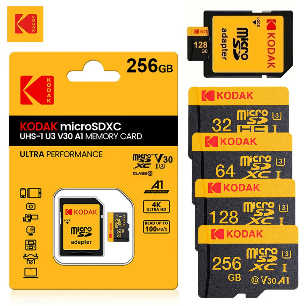 KODAK 100% Original Micro sd Card 16GB 32GB 64GB 128GB 256GB Microsd Memory Card Class10 SDXC U3 4K TF Card for Drone Phone