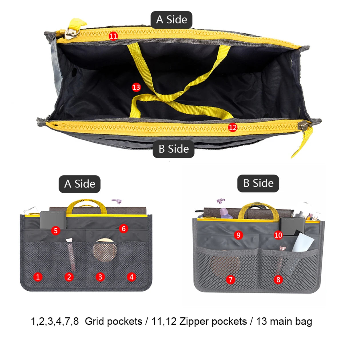 Multifunctional Bi-fold Storage Bag Large Capacity Makeup Bag with Mesh Grid Travel Storage Bag Mommy Bag Multi Pocket Cosmetic