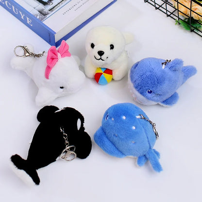 Seal Shark Whale Beluga Keychain Pendant Doll Mini Marine Animal Plush Keyring  Backpack Pendant Decor Kawaii Pendant Doll