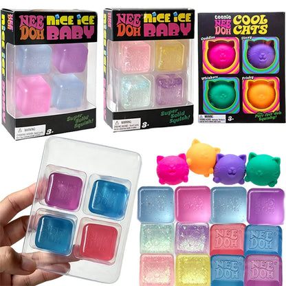 Needoh Nice Ice Baby Mini 4 Pack Squish Cube Sensory Toy Multicolored Knead Stretch Stress Relief Hand Squeeze Toy Leisure Gift