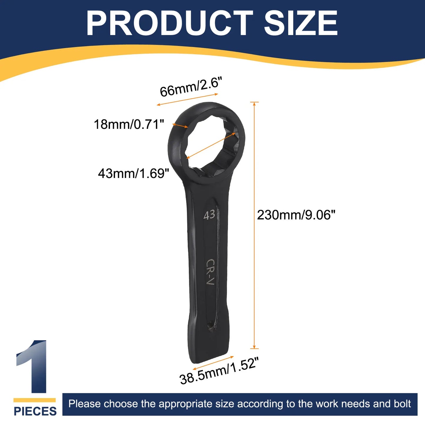 Uxcell Box End Striking Ring Wrench 17mm-48mm Metric CR-V Steel 12-Point Flat Strike Wrench Baking Paint Single Head Spanner
