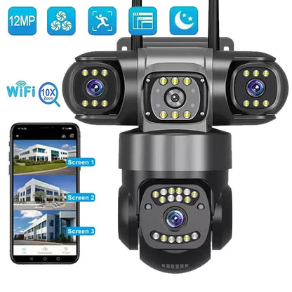 12MP WiFi IP Camera Outdoor Three Lens AI Tracking PTZ 10X Zoom Wireless Security CCTV Video Surveillance