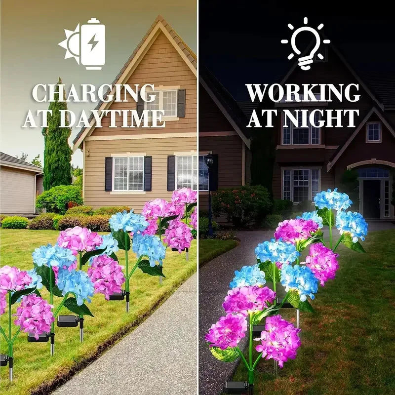 Solar Hydrangea Flower Lights For Outdoor Courtyard Decoration, LED Simulation Flower Lights, Solar Lawn Lights for Garden Decor