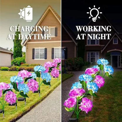 Solar Hydrangea Flower Lights For Outdoor Courtyard Decoration, LED Simulation Flower Lights, Solar Lawn Lights for Garden Decor