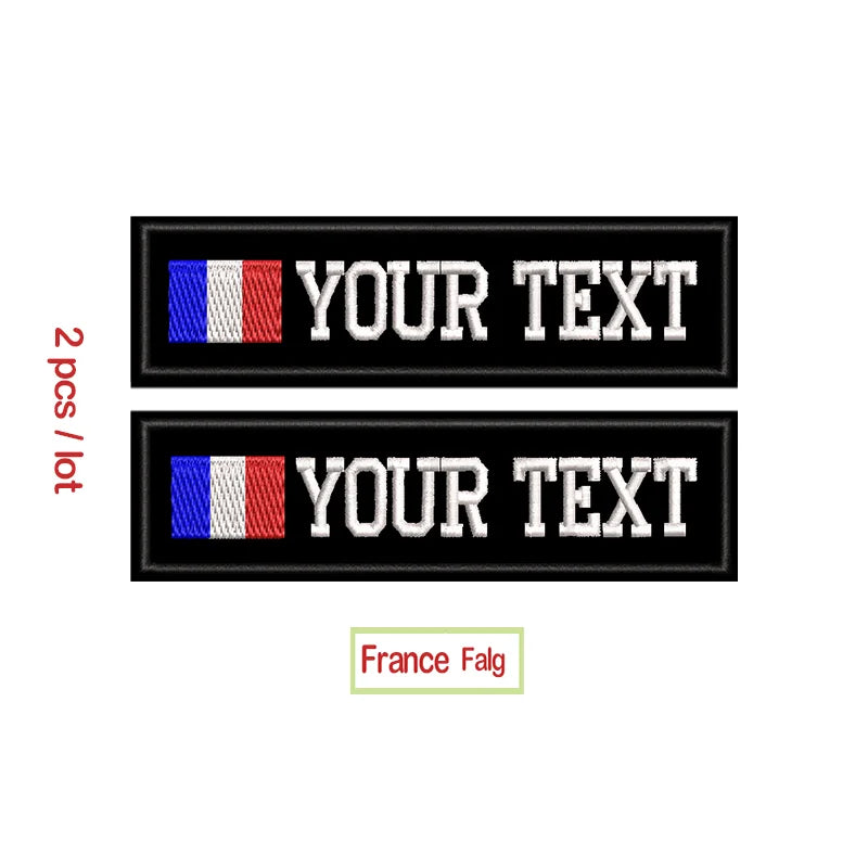 Custom Name Embroidery Patch Army Black Patches US Brazil France UK Country Flag Personalized For Jacket, Bag, Coat; 2 Pcs/ Lot