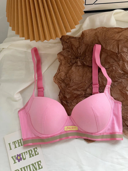 YUQI Dopamine Pink Plus Size Bra - Big Bust Lift | Anti-Sag Non-Trace Thin Lingerie Wireless Push Up Comfort Sexy Support