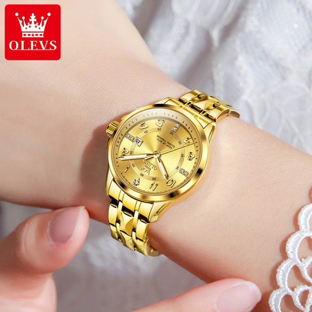 OLEVS 2910 Original Quartz Watches for Women Rhombus Steel Strap Waterproof Luminous Calendar Elegant Luxury Ladies Wristwatches