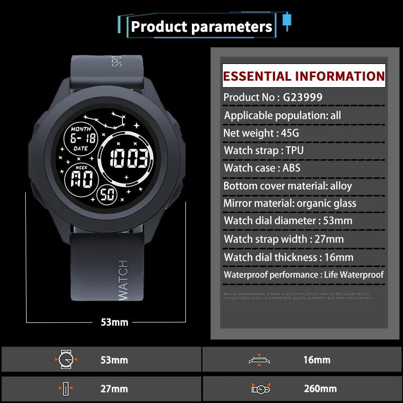 YIKAZE Men Sport LED Watches Top Brand Men Digital Clock Multi-Functional Rubber Man Fitnes Athlete Timekeeping Electronic Watch