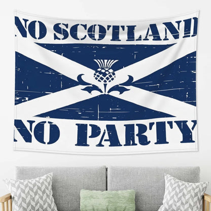 VIKAMA “No Scotland, No Party” Tapestry, Wall Hanging Featuring the Scottish St. Andrew’s Cross and Thistle Motif, Home Decor