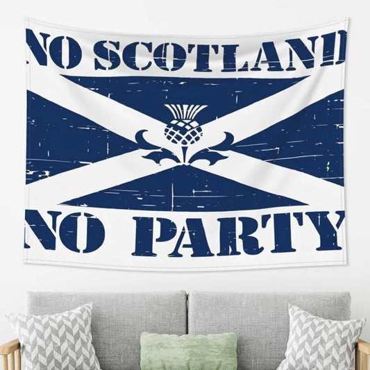 VIKAMA “No Scotland, No Party” Tapestry, Wall Hanging Featuring the Scottish St. Andrew’s Cross and Thistle Motif, Home Decor