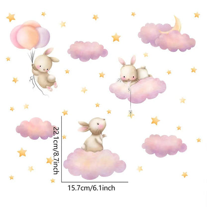 Cartoon Cute Rabbit Balloon Animal Wall Stickers Removable for Kids Room Living Room Nursery Background Decoration Wall Decals