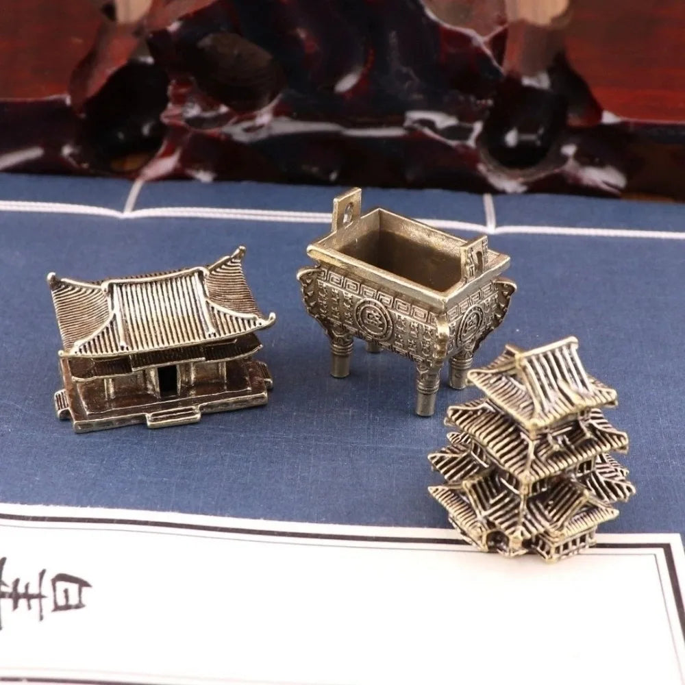 Retro Brass Micro Landscape Chinese Rockery Ancient Pavilion Ancient Architecture Miniature Model Bonsai Fish Tank Decoration