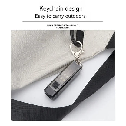 Strong MINI Flashlight Multi-function Keychain Light Mini LED Key Torch Lamp Rechargeable 7 Lighting Modes Camping Fishing