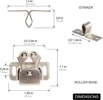 Furniture Door Stoppers Antique Copper Color Cupboard Cabinet Door Roller Latch Twin Double Catches with Striker and Free Screws