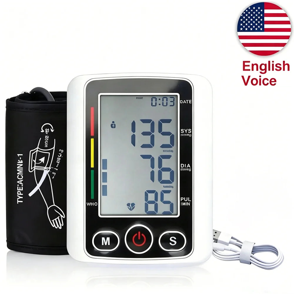 Digital Sphygmomanometer Medical Health Detector Home Upper Arm Blood Pressure Monitor Adult Kid Pulse Monitor Sphygmomanometer