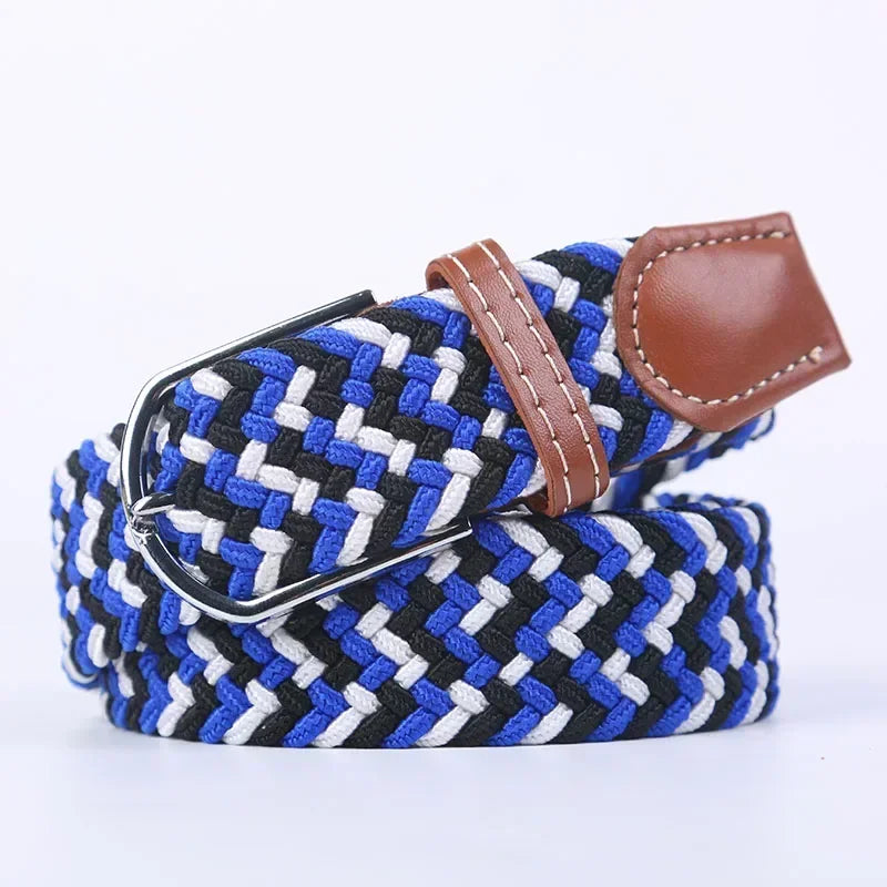 Women Casual Knitted Elastic Belt Pin Buckle Webbing Strap Woven Canvas Braided Stretch  - Belts for Men