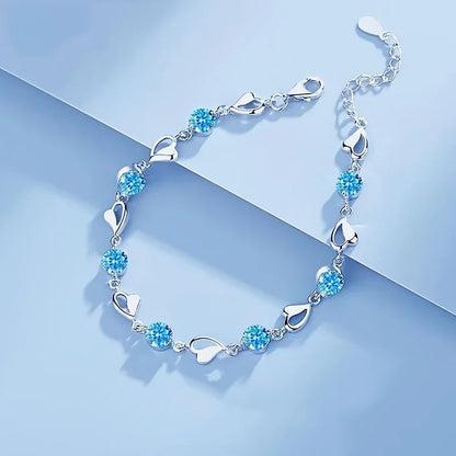 2pcs/set 925 Sterling Silver Heart Bracelet Necklace Jewelry Set for Women Korean Adjustable Charm Bracelet Luxury Party Jewelry