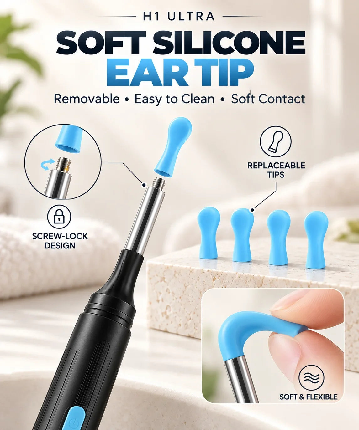 1000W HD Visual Ear Cleaner Camera Wireless Ear Wax Removal Tool 2 in 1 Ear Pick Tweezers USB Rechargeable Kit