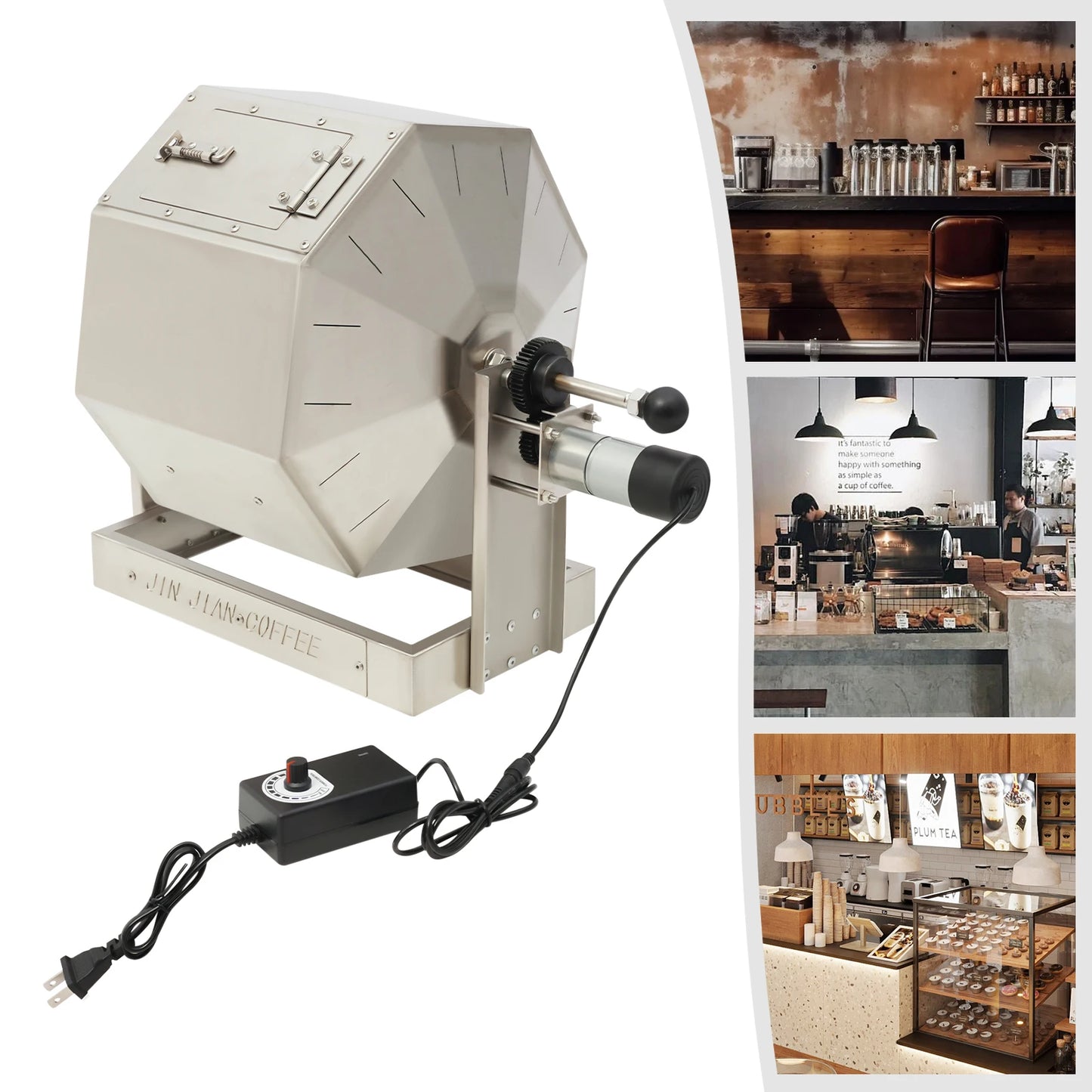 3.83gal Electric Coffee Bean Roaster with Speed Controller Gas Direct Fire Coffee Roaster Machine Stainless Steel Peanut Roaster