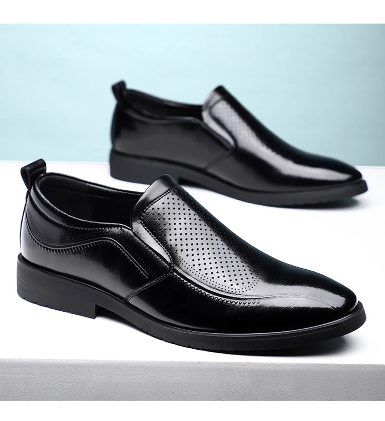 Men's Summer Breathable Comfortable Loafers British Business Formal Derby Shoes Hollow out Design Leather Shoes for Men-SJ2501-1