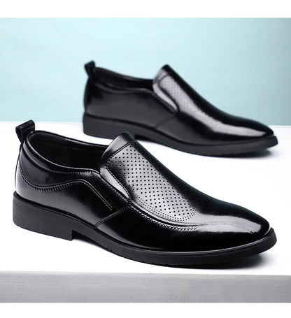 Men's Summer Breathable Comfortable Loafers British Business Formal Derby Shoes Hollow out Design Leather Shoes for Men-SJ2501-1