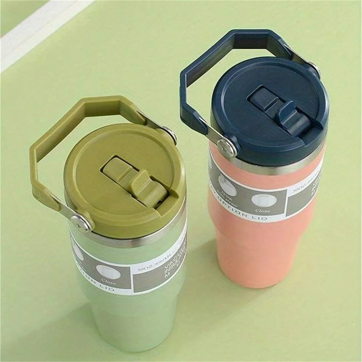 20/30oz Vacuum Insulated Tumbler with Lid: Stainless Steel Portable Cup with Dazzling Tote Handle for Hot & Cold Drinks