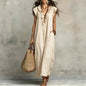 2026 Summer Women Boho Cotton Linen Maxi Dress Solid Color Ruffle V Neck Sleeveless Loose Long Dresses With Pockets Casual Beach