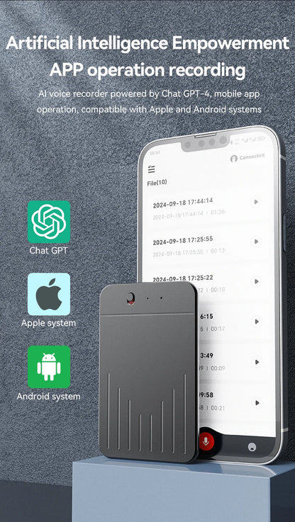AI Powerd ChatGPT-4 App Phone Call Mini Audio Voice Recorder Espia Transcribe Summarize 58Language Translator Audio Dictaphone