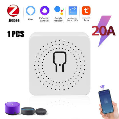 ZigBee or WiFi Smart Switch Module 16A/20A Mini Relay Breaker Smart Home Automation Works with Tuya Alexa Google