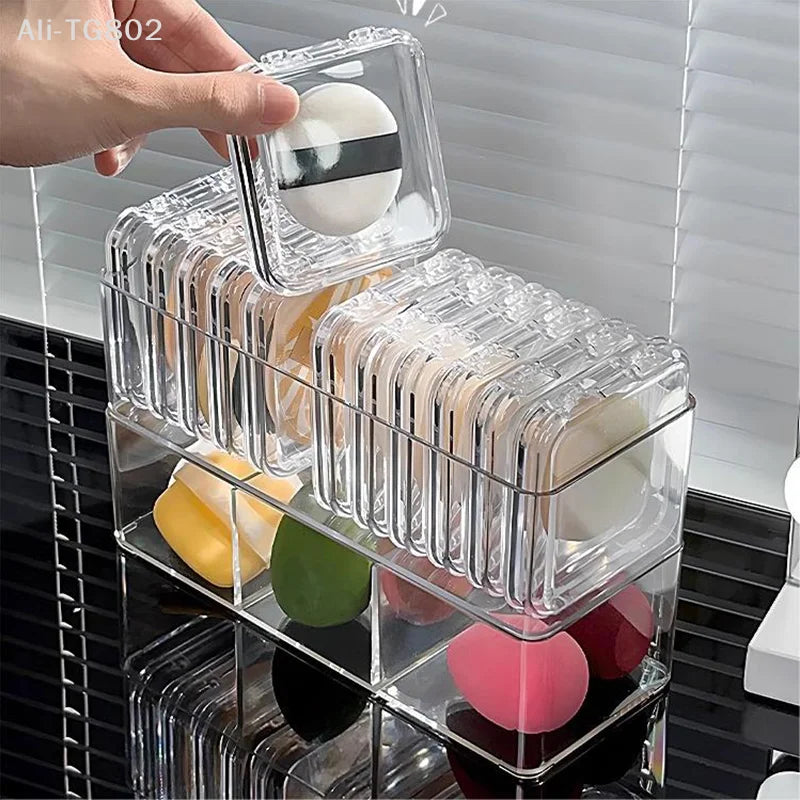 Transparent Makeup Puff Storage Holder Egg Shape Air Cushion Puff Organizer Desktop Makeup Display Box for Beauty Tools