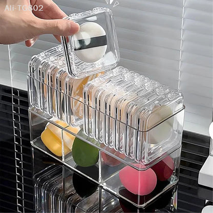 Transparent Makeup Puff Storage Holder Egg Shape Air Cushion Puff Organizer Desktop Makeup Display Box for Beauty Tools