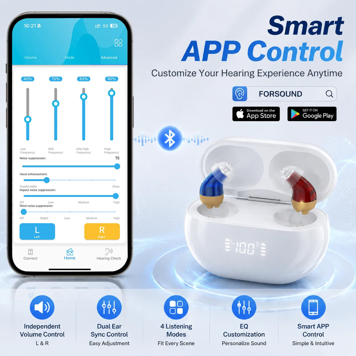 16 Channel Digital Hearing Aids APP Control Rechargeable Invisible Sound Amplifier Adjustable for Seniors Hearing Aids Audifonos
