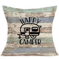 Retro Wood Home Decoration Pillowcase Happy Camper Decoration Pillow Cover Linen Square Cushion Cover