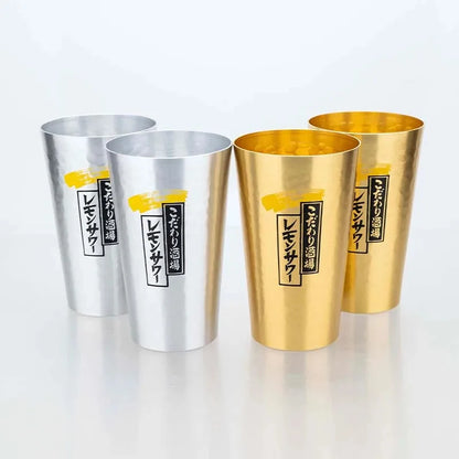 Japanese Style Aluminum Beer Mugs Set 450ml, Gold & Silver Reusable Drinking Mug for Beer Water Juice, Outdoor Camping Party