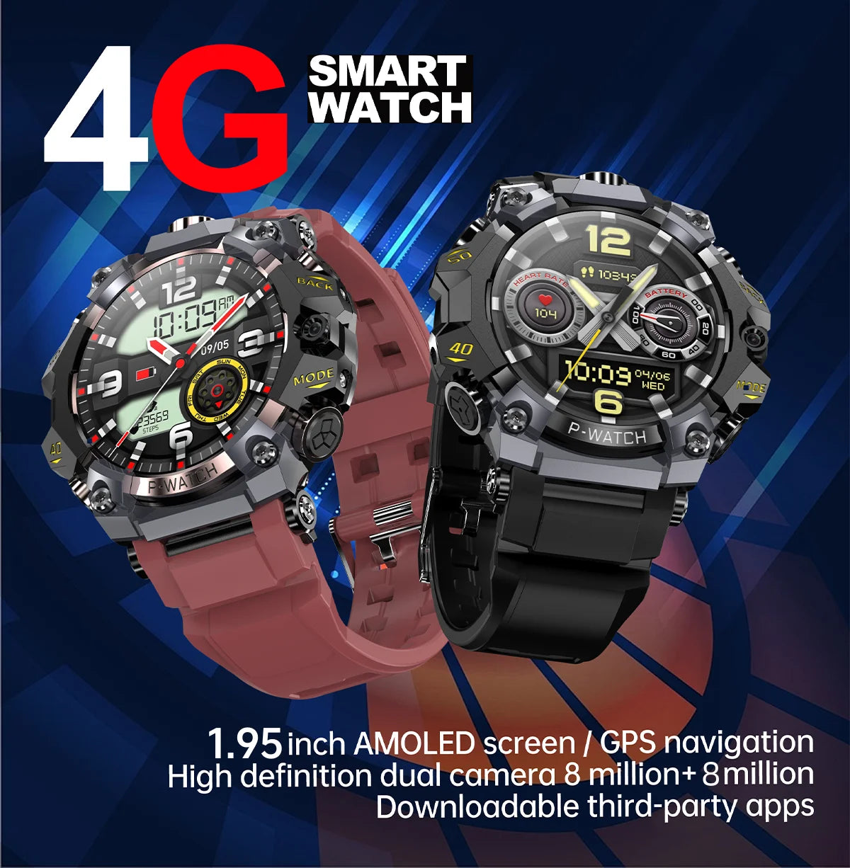 5G Cellular Version Q668 Android 10.0 Smart Watch 1.95inch Amoled 720*720 Smartwatch With 800W Dual Camera GPS WIFI Sim Card