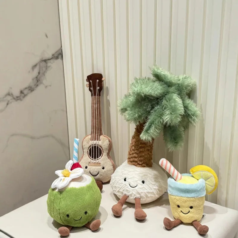 *JC Kawaii Coral Coconut Lemon Plush Toys Doll Coconut Soft Decor Guitar Plush Soothing Bedroom Companion Decor Exquisite Gifts