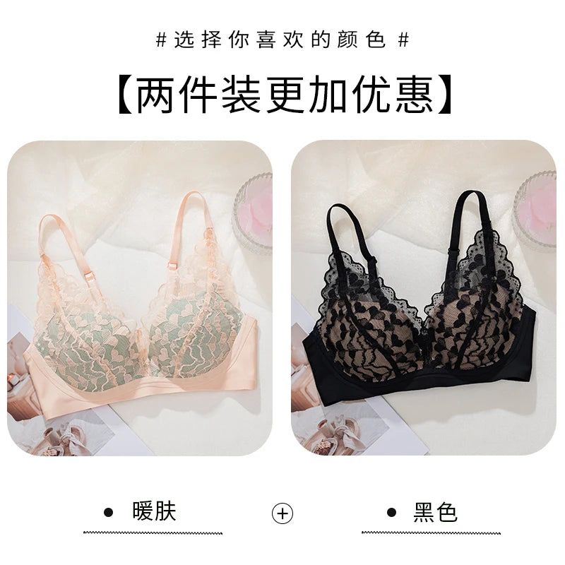 French Sexy Lace Bra and Panty Set for Women, Push Up Wireless Bralette, Comfortable & Breathable Small Chest, Bestseller MOYISU