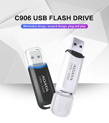 ADATA USB 2.0 Flash Disk C906 Memory Stick 8GB 16GB 32GB 64GB USB Flash Drive White Black Mini Portable Pen Drive For Computer