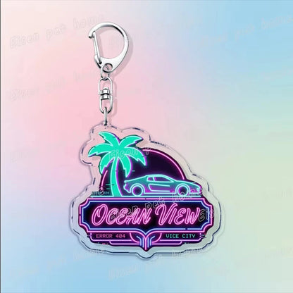 Classic Game Vice City Keychains for Accessories Bag Charm San Andreas Pc Games Lovers Keyring Jewelry Fans Gifts