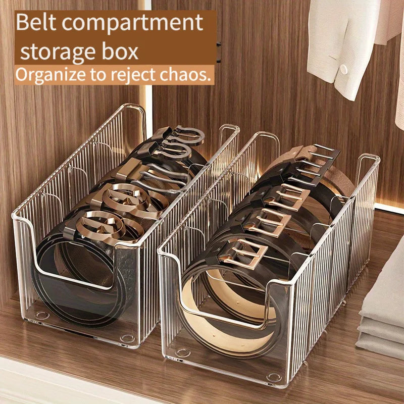 Belt Organizer Box 5 Grids Belt Storage Rack for Closet and Drawer Save Space Tie and Belt Plastic Display Case for Men Women