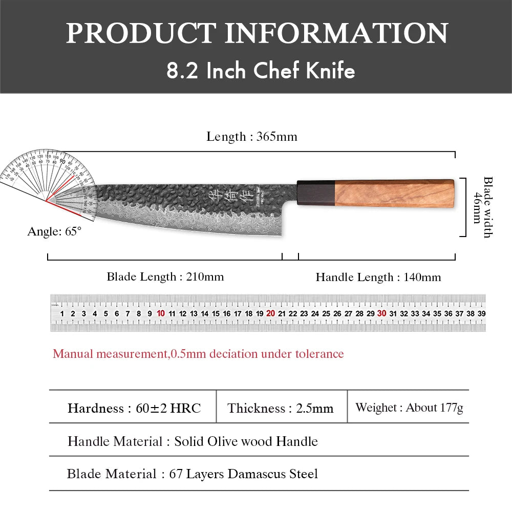 8.2" Japanese Handmade Chef Knife 67 Layer Damascus Steel Professional Kitchen Knives Sharp Slicer Vegetable Cooking Cleaver
