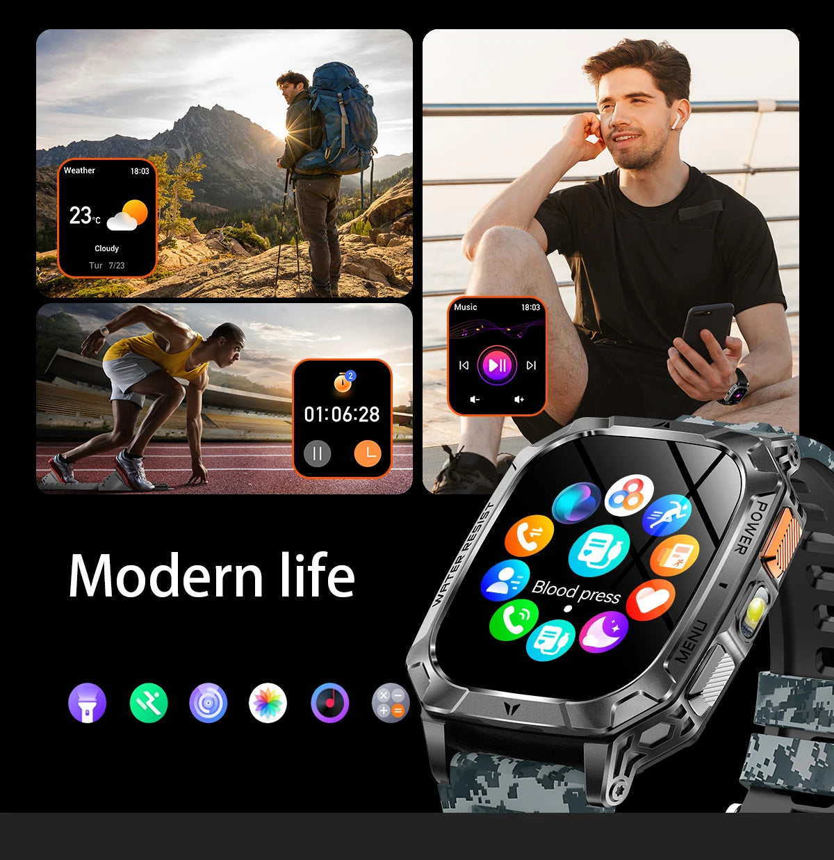 LIGE 2026 Military Grade 1400mAh Battery Smart Watch Men 2.01" HD Screen IP68 Waterproof Sport Fitness Bluetooth Call Smartwatch