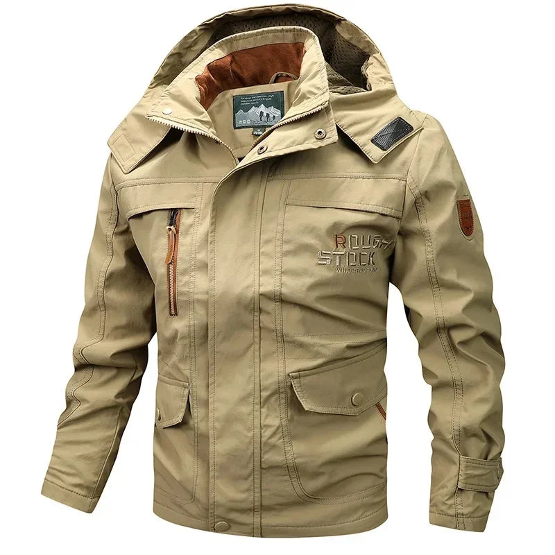 2025 New Men's Sports Jacket Thin Outdoor Quick Dry Loose Multi-Pocket Outerwear Waterproof Windproof Casual Spring Autumn Coat