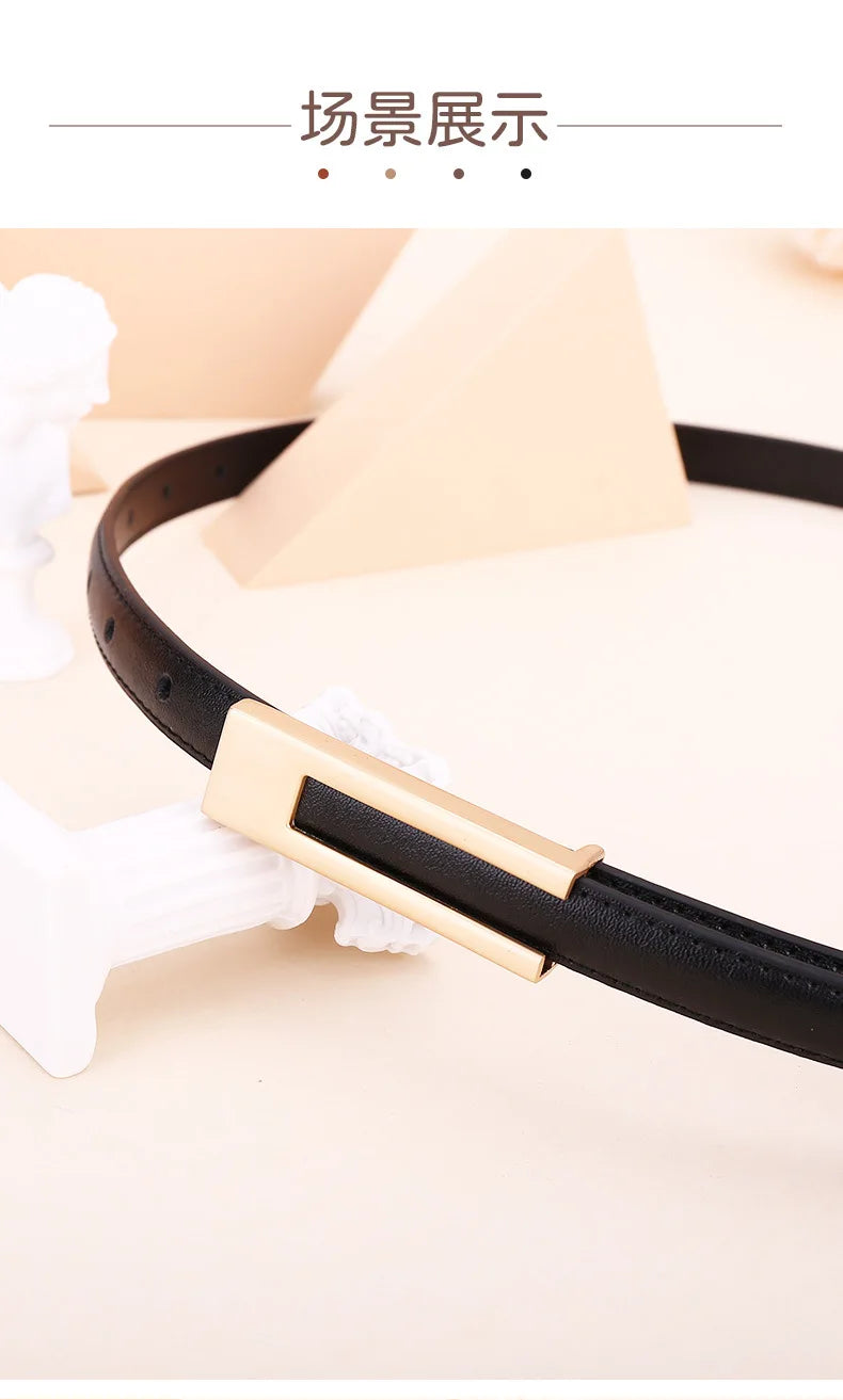 Ladies fashion cowhide leather belt; thin waist belt; versatile decoration; slimming dress; suit accessory; belt for women