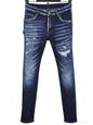 6057 Four Seasons New Men's Wear Washed Ripped Patch Paint Slim-fit Feet Blue Jeans for Men