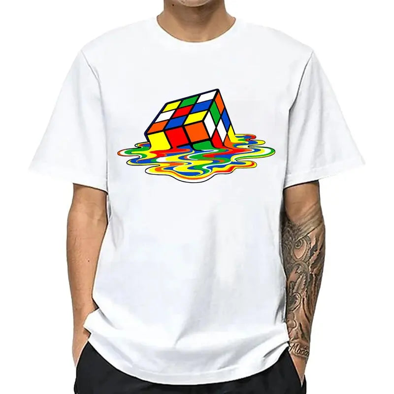 Summer Men's T-shirt High Quality Cotton Blend Magic Square Printing O-neck For Men Tees Casual Cool Hip Hop Short Sleeved Tops