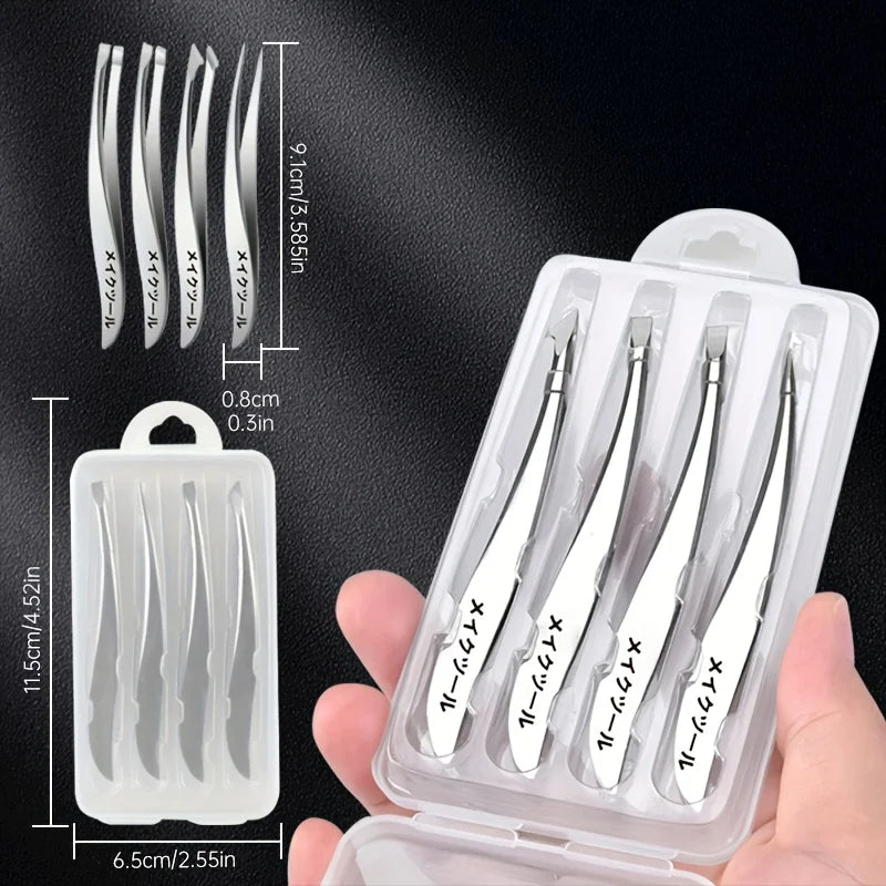 Precision Stainless Steel Tweezers for Eyebrow Hair Facial Hair Removal Splinter Blackhead Slant Beginners Beauty Tools